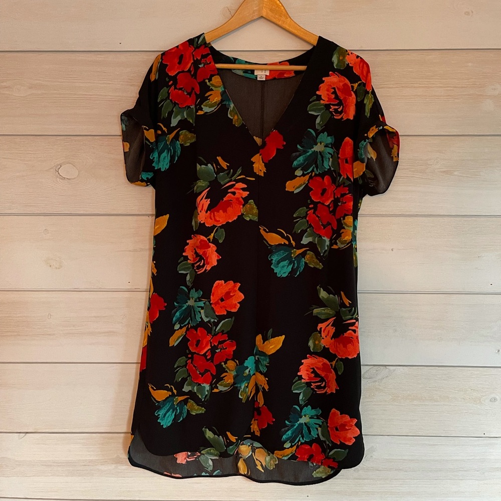 Floral print black dress